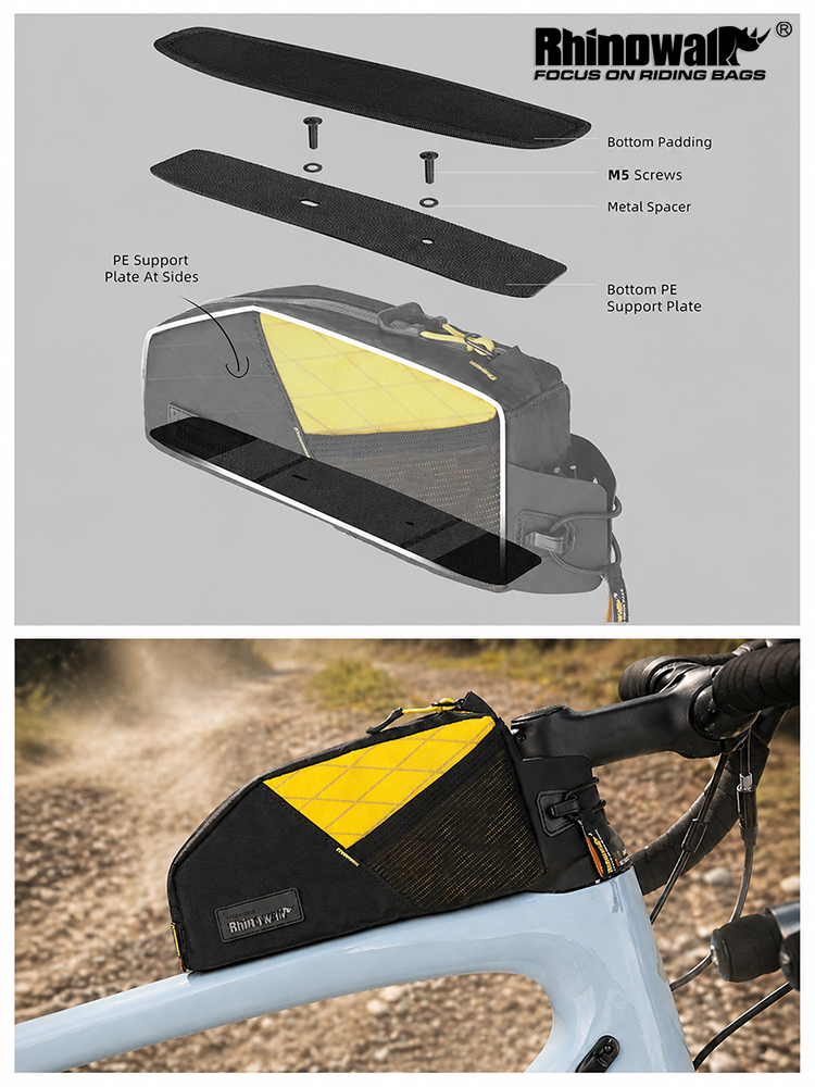 Cycling Gear Organizer - Rhinowalk 自転車トップチューブバッグ 1.2L ネジまたはストラップ固定 防水仕様 6.5インチまでスマホ固定ストラップ付き