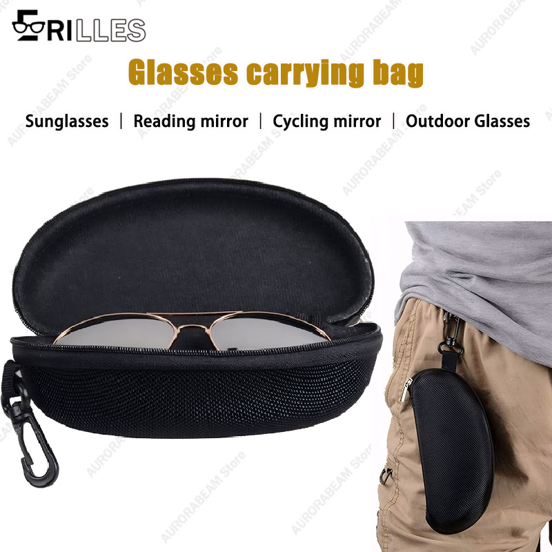 Cycling Gear Material - ポータブルサングラストラベルケース、フック付き耐衝撃EVA素材、スポーツ、旅行、サイクリング用の大型耐衝撃スクエアボックス