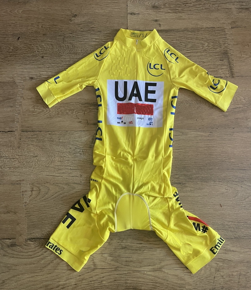 Cycling Gear Material - レーザーサイクリングジャージ,黄色のボディスーツ,ショートパンツとスキンスーツ,UAEチーム,2022